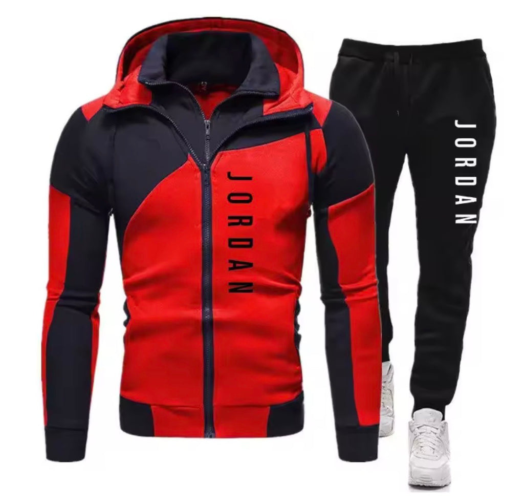 New Men's JORDAN Digital Printing Color Block Double Layer Zipper Hooded Slim Fit TRACKSUIT