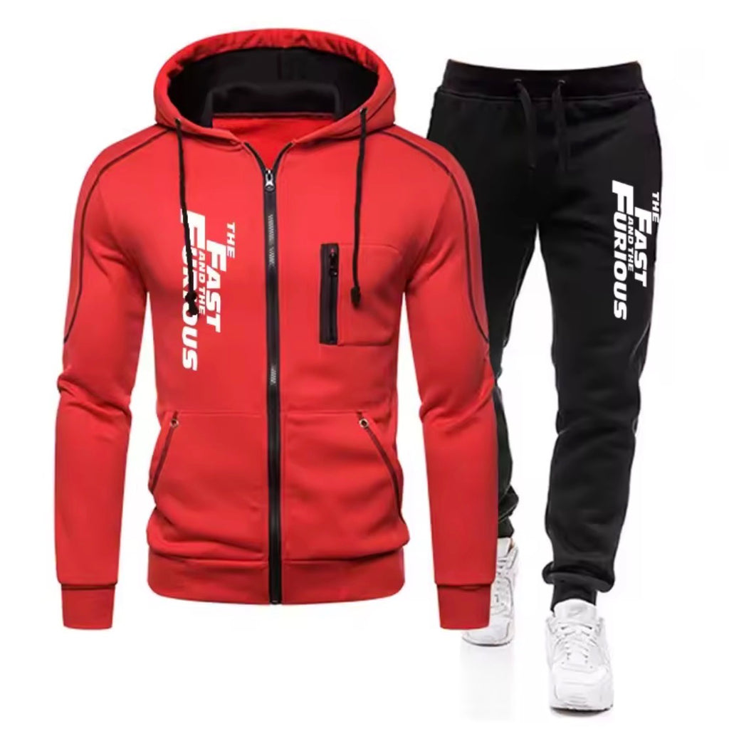 Autumn Winter Popular Mens Tracksuit Zipper Hooded Jacket+Running Pants 2 Piece Set Fast and Furious Print Casual Coat Clothing