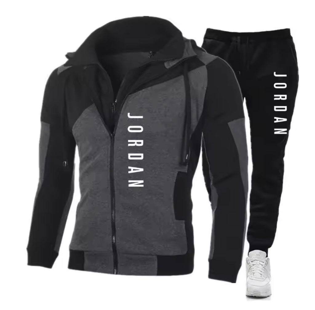 New Men's JORDAN Digital Printing Color Block Double Layer Zipper Hooded Slim Fit TRACKSUIT