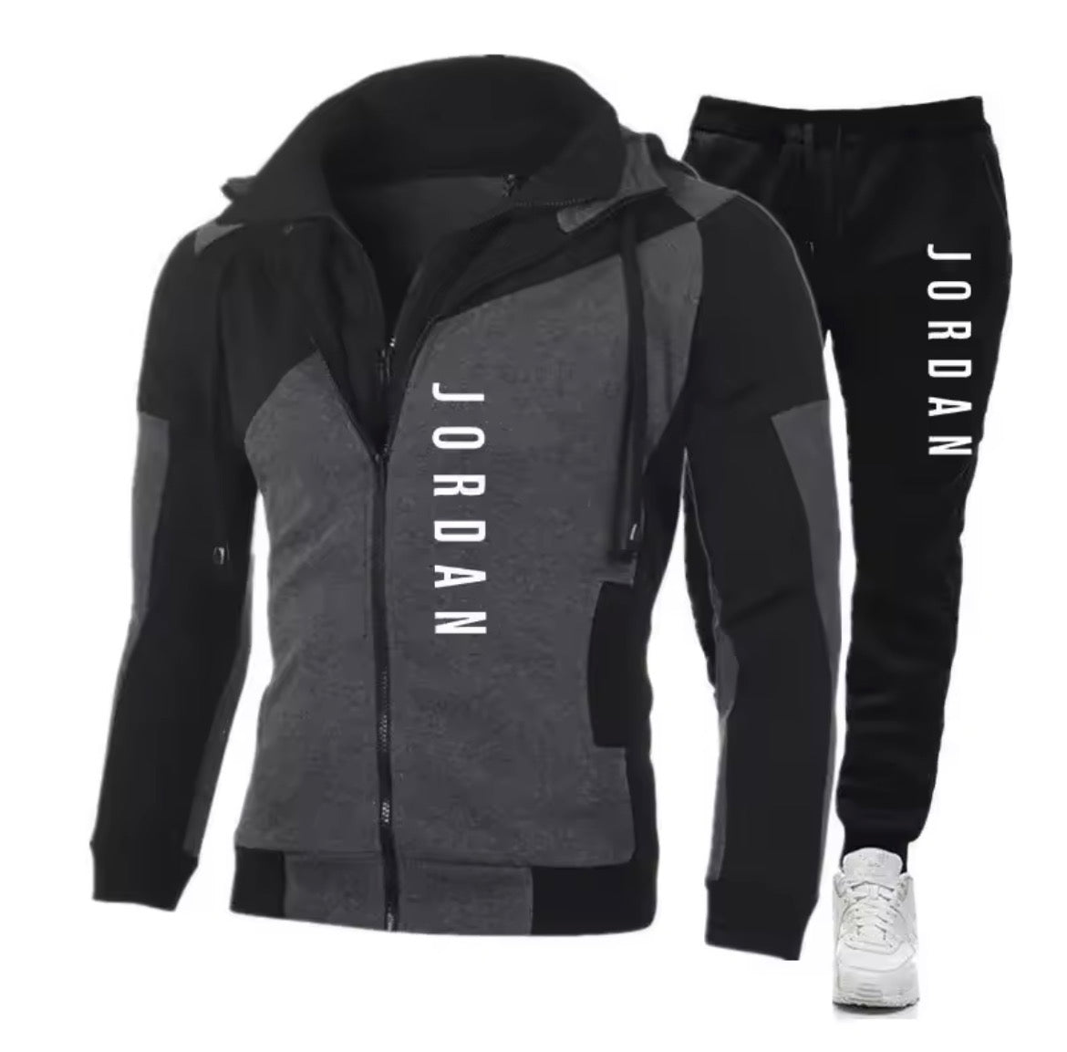 New Men's JORDAN Digital Printing Color Block Double Layer Zipper Hooded Slim Fit TRACKSUIT