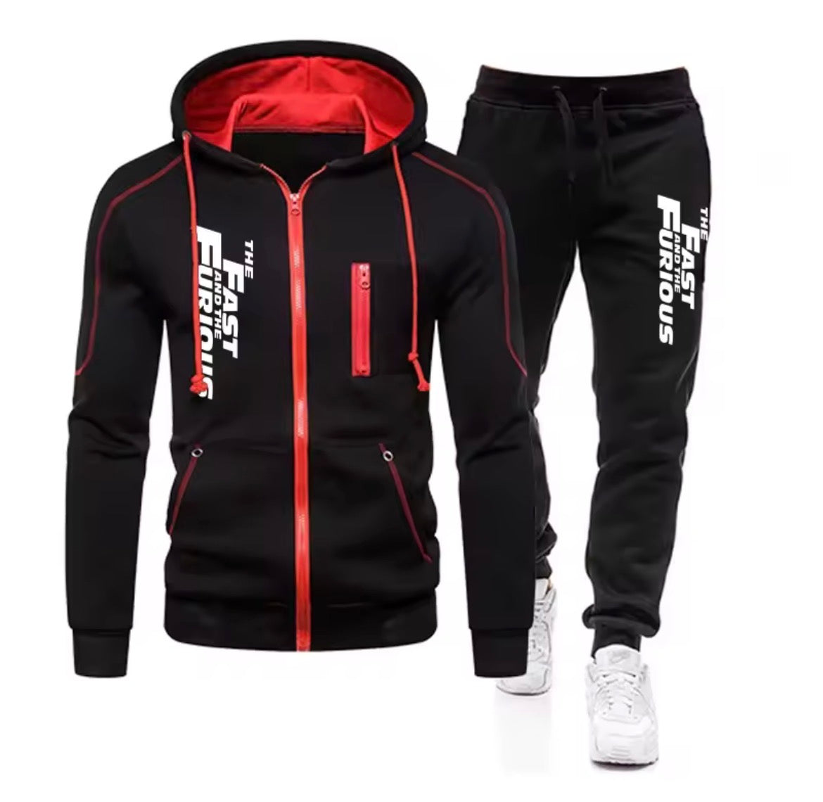 Autumn Winter Popular Mens Tracksuit Zipper Hooded Jacket+Running Pants 2 Piece Set Fast and Furious Print Casual Coat Clothing