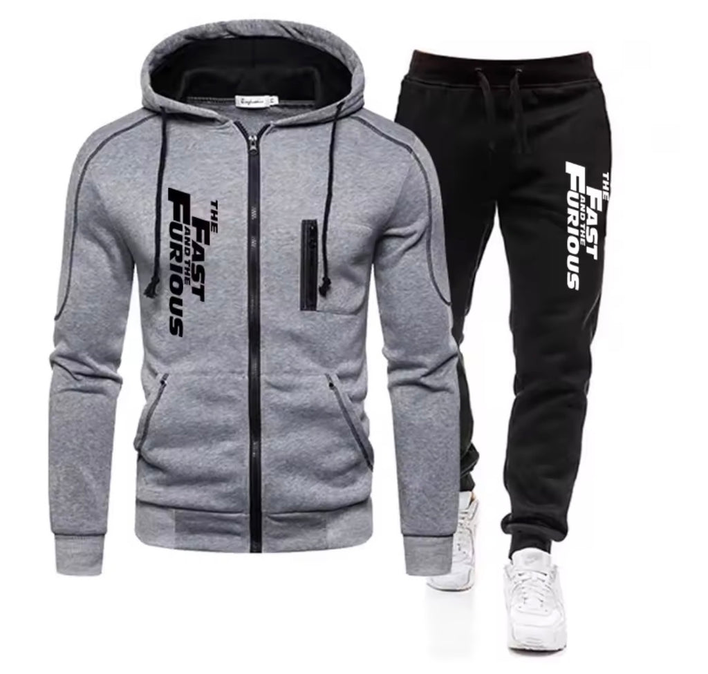 Autumn Winter Popular Mens Tracksuit Zipper Hooded Jacket+Running Pants 2 Piece Set Fast and Furious Print Casual Coat Clothing