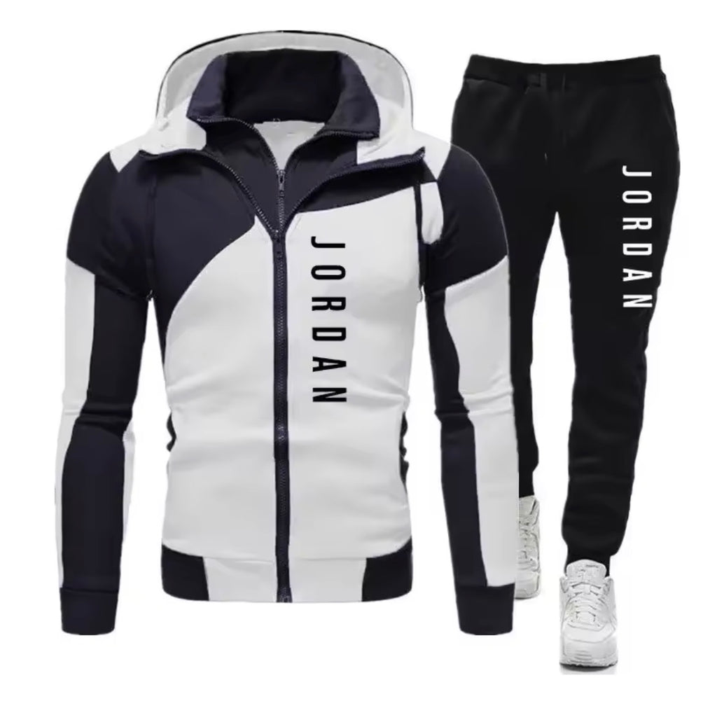 New Men's JORDAN Digital Printing Color Block Double Layer Zipper Hooded Slim Fit TRACKSUIT