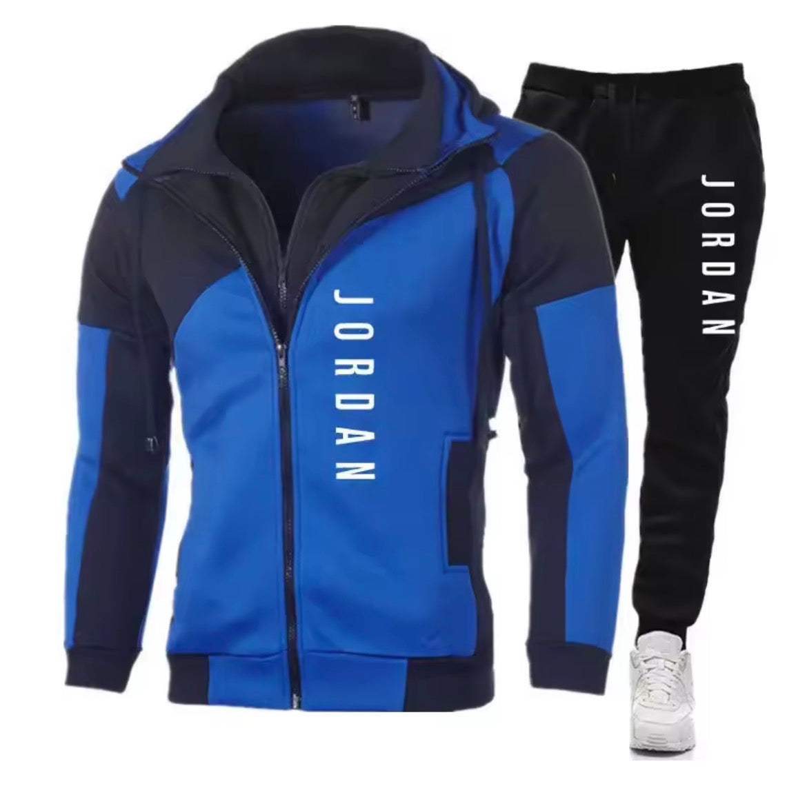 New Men's JORDAN Digital Printing Color Block Double Layer Zipper Hooded Slim Fit TRACKSUIT