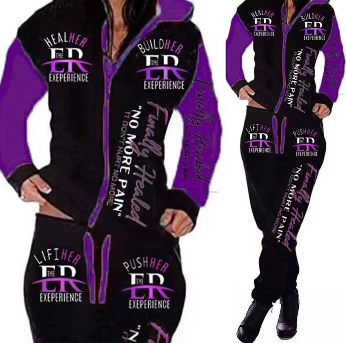 Women’s Vintage Streetwear Hoody: Black Cotton-Polyester Blend, Letter Printed Tracksuit