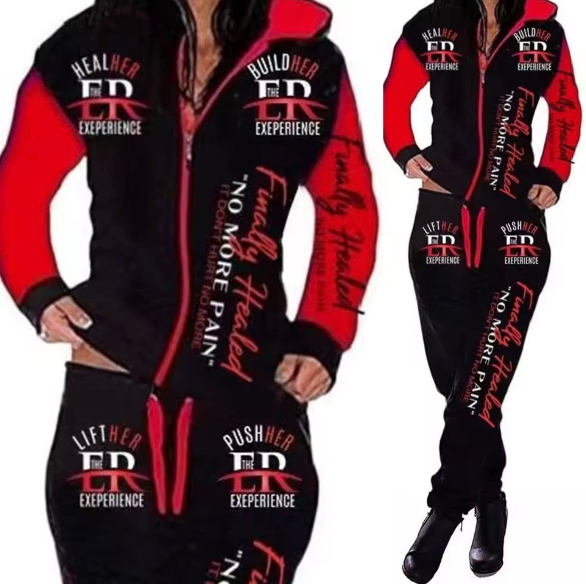 Women’s Vintage Streetwear Hoody: Black Cotton-Polyester Blend, Letter Printed Tracksuit