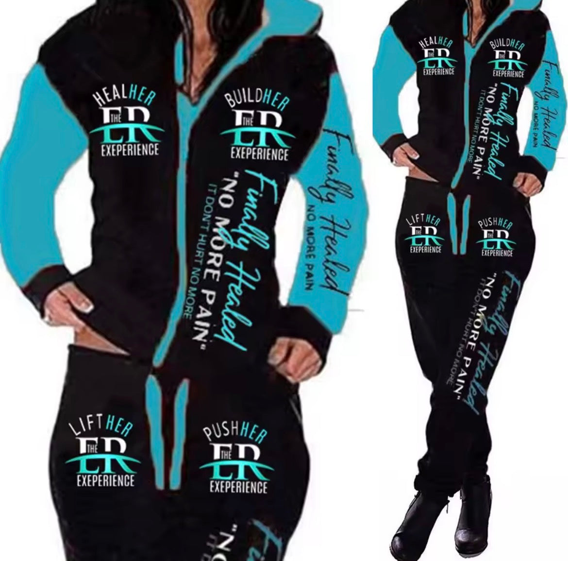 Women’s Vintage Streetwear Hoody: Black Cotton-Polyester Blend, Letter Printed Tracksuit