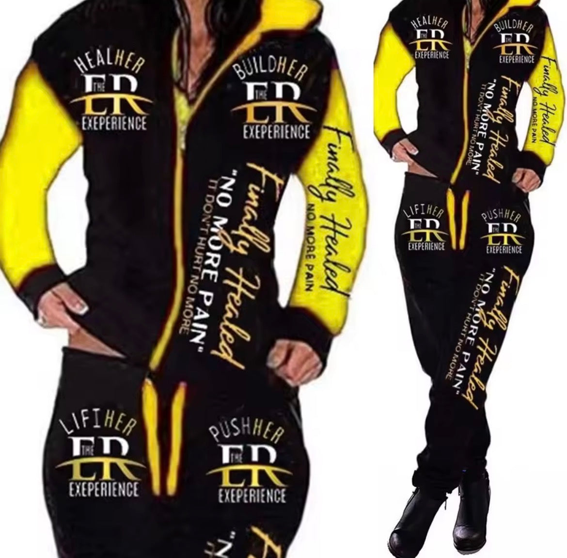 Women’s Vintage Streetwear Hoody: Black Cotton-Polyester Blend, Letter Printed Tracksuit