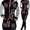 Women’s Vintage Streetwear Hoody: Black Cotton-Polyester Blend, Letter Printed Tracksuit