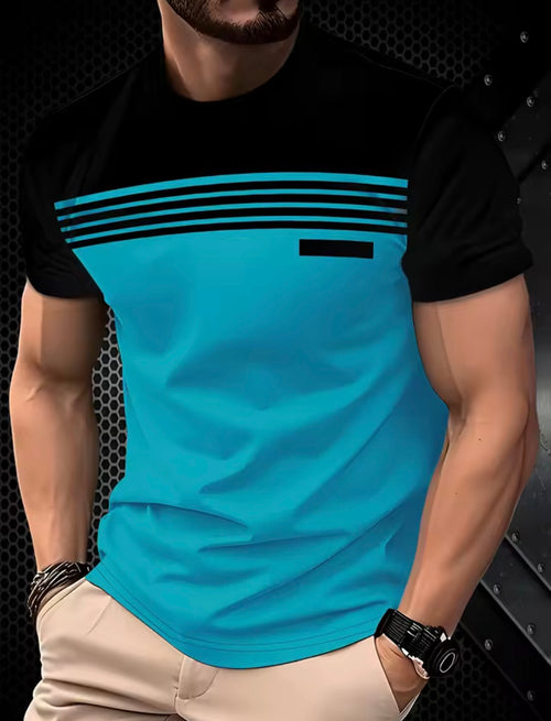 Fashionable men's summer new striped print comfortable breathable round neck T-shirt outdoor casual top