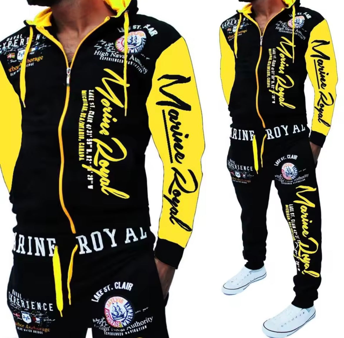 Mens Vintage Streetwear Hoody: Black Cotton-Polyester Blend, Letter Printed Tracksuit