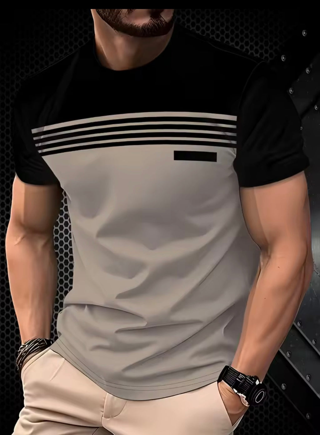 Fashionable men's summer new striped print comfortable breathable round neck T-shirt outdoor casual top